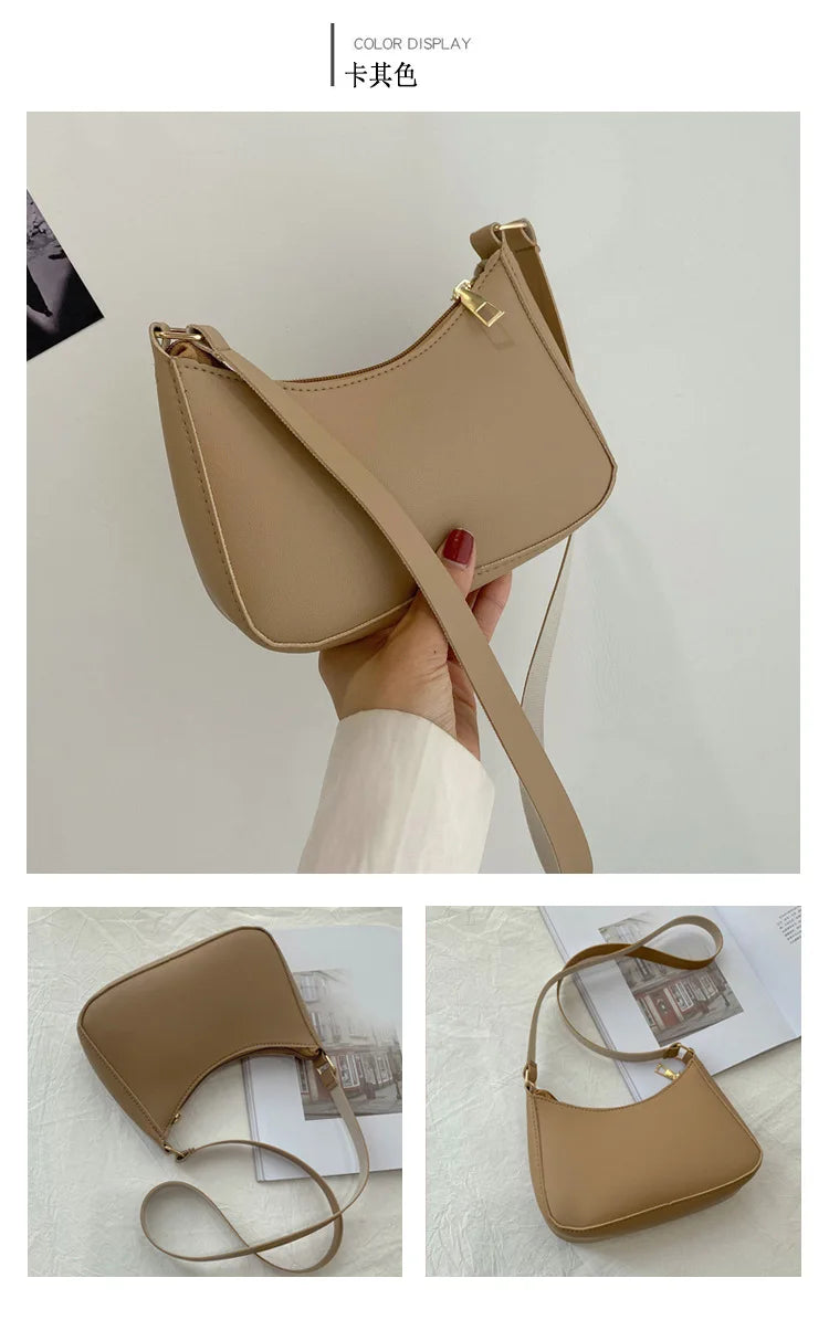 New Women's Fashion Handbags Retro Solid Color PU Leather Shoulder Underarm Bag Casual Women Handbags Designer Bag for Women