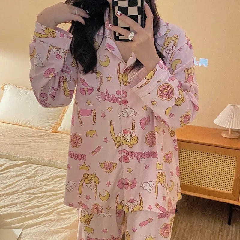 Sanrio Kuromi Hello Kitty Melody Pajamas for Women Kawaii Cartoon Loose Sleepwear Pajamas Sets Short Clothes Christmas Gift