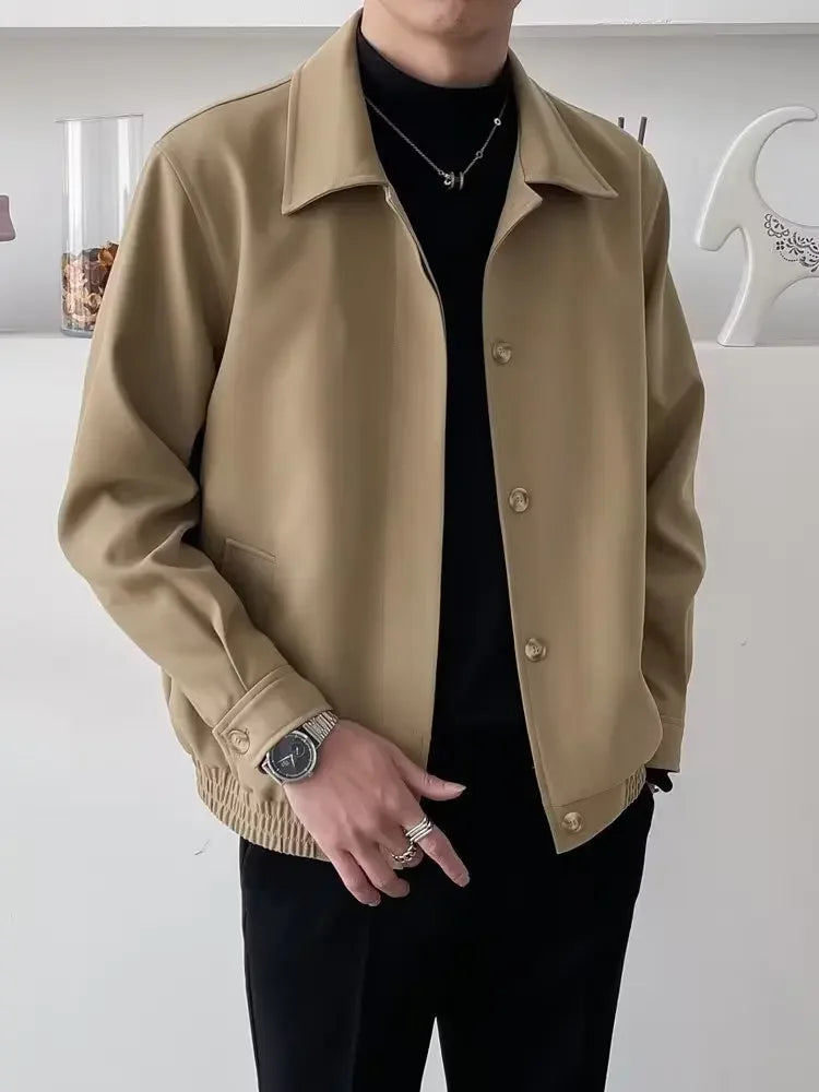 Spring Autumn Men's Casual Versatile Apricot Collar Workwear Jacket Loose Korean Style Trendy Short Shape Outerwear