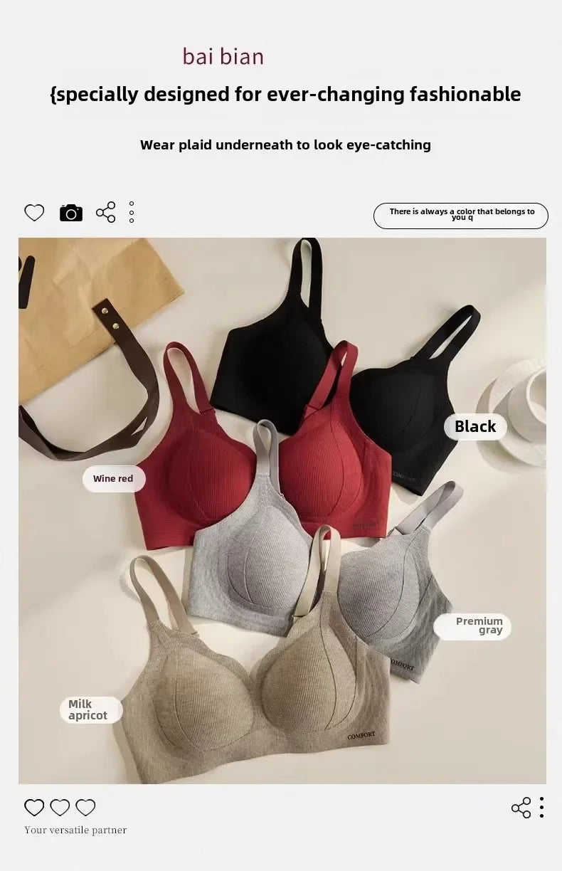 Sexy solid color knitted fabric bra, full cup gathering, non-removable padding, cutout details, warm and skin-friendly material