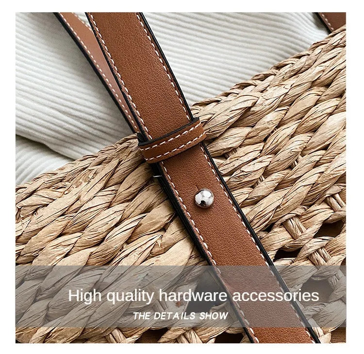 Summer Handwoven Straw Beach Women Tote Bags 2025 Vintage Hollow Out Basket Rattan Handbag Vacation Shoulder Bag New Beach Bag