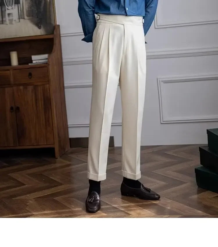 High-waisted Casual Straight-leg Suit Pants For Men Autumn Vintage Draped Waist Trousers Naples Retro Style Business Formal Wear
