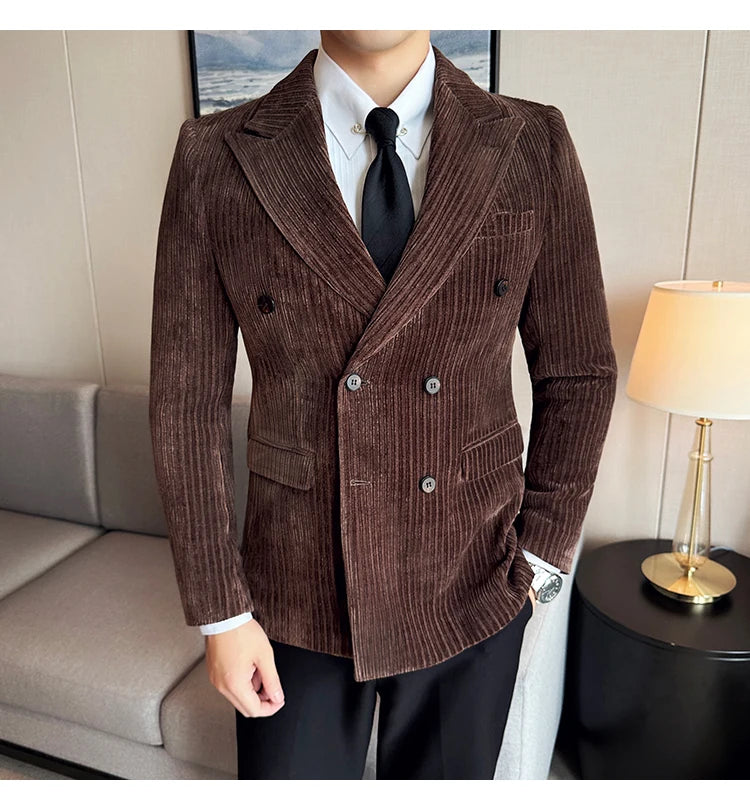 Luxury Velvet Men Blazers Autumn Winter Casual Business Suit Jackets Slim Fit Double-breasted Banquet Party Wedding Dress Jacket