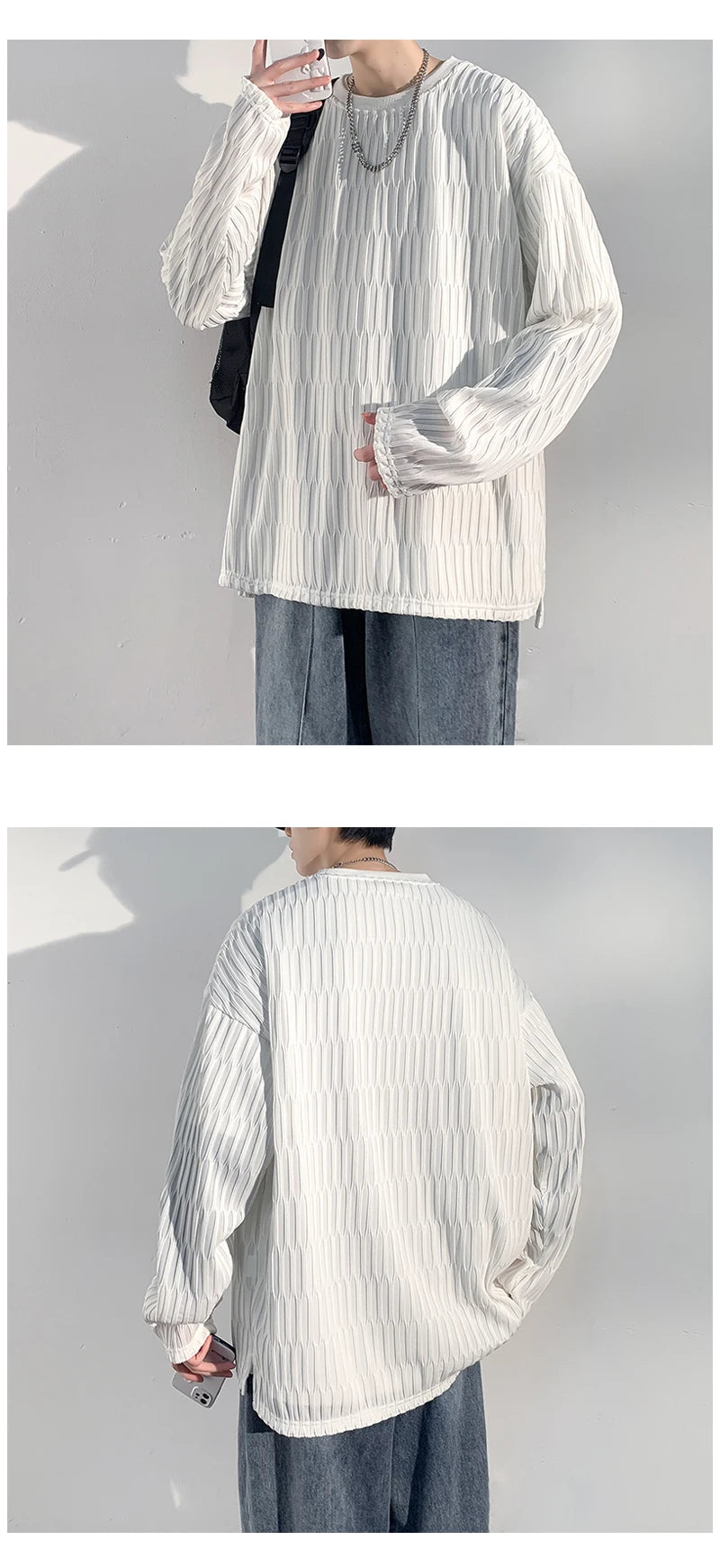 2024 Spring Autumn Casual Long Sleeve T Shirts Men Loose Round Neck T-shirts Male Fashion Harajuku Korean Streetwear Tops Tees