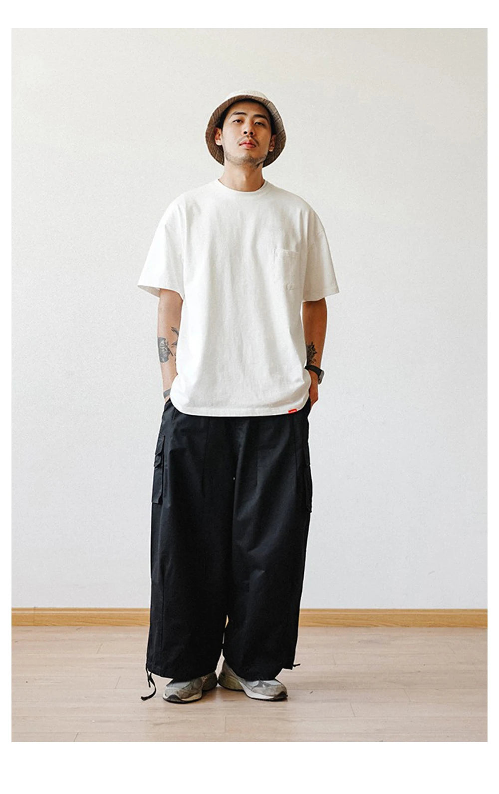 Multi-Pocket Cargo Pants Men's Casual Solid Straight Baggy Wide-leg Cropped Trousers Men Ankle-length Jogger Pants Harem Pants
