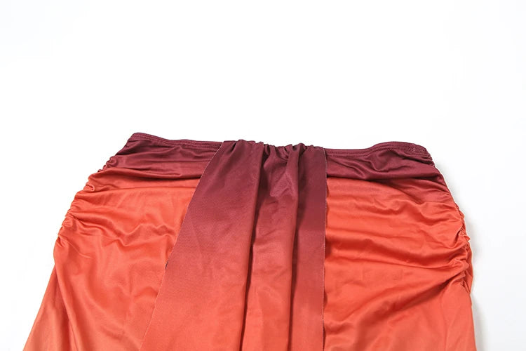 Weird Puss Sexy Colorful 2 Piece Set Women See Through Halter Tank Tops+Ruched Stretch Maxi Skirts Matching Midnight Clubwear