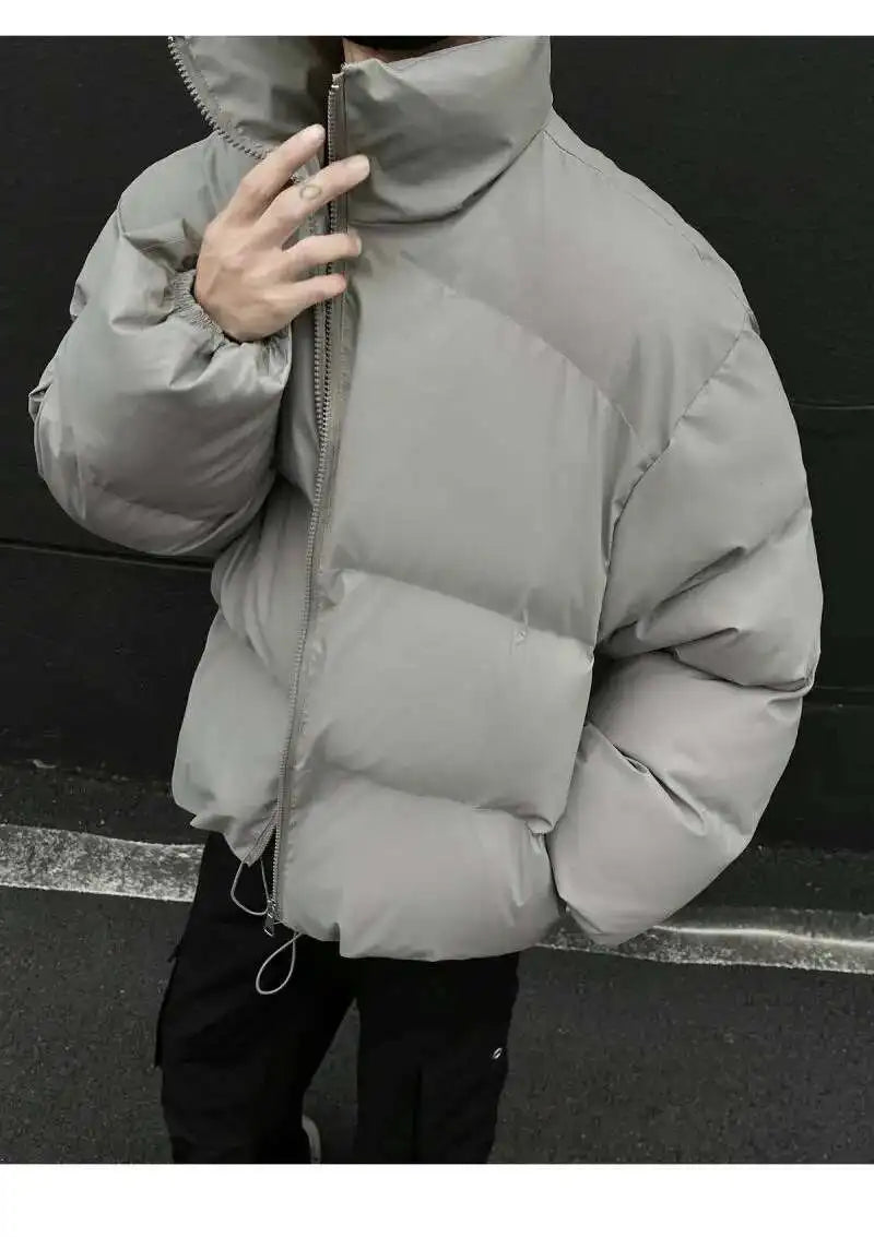 PFHQ Winter 2024 Short Loose Bread American Cotton Jacket Winter solid color stand collar long sleeve male tops