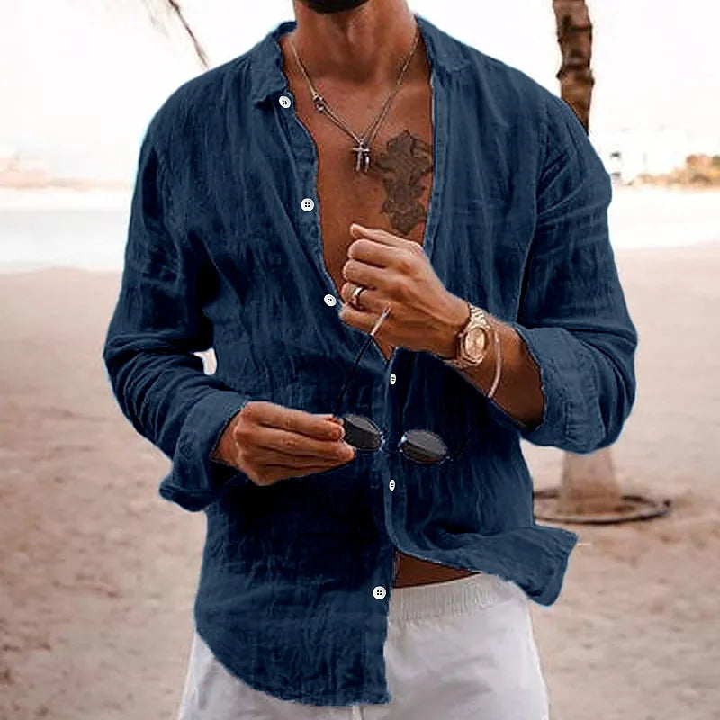 2025 Men's Cotton Linen Shirts Top Simple Laple Solid Man Shirts Tops Comfortable Loose Casual Holiday Shirts for Men Blouses