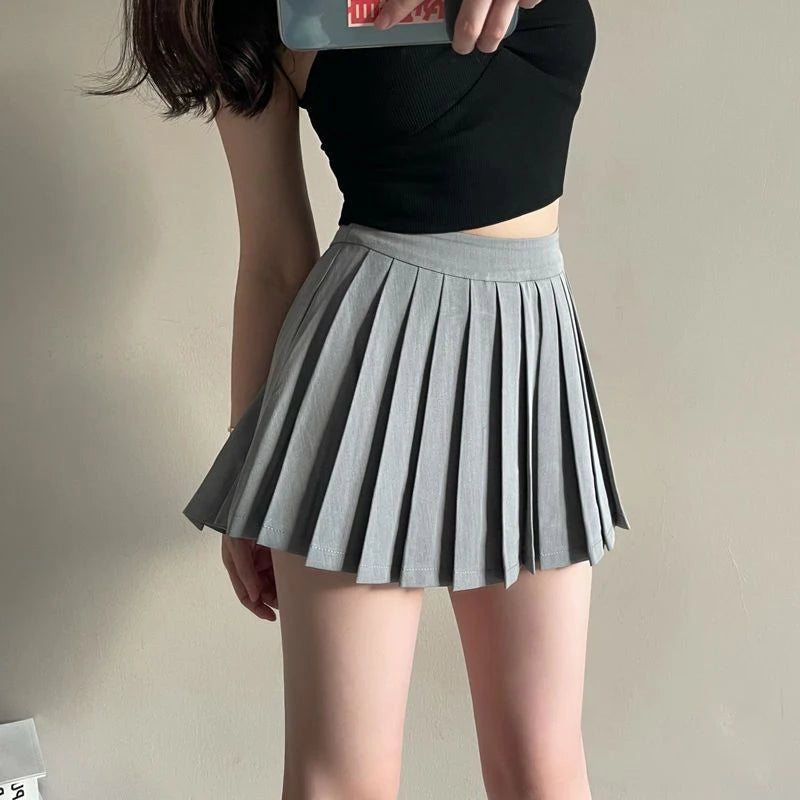 Y2K Irregular Pleated Skirts Women Streetwear Sexy Mini Skirt with Shorts Korean White Black Gyaru Tennis Extreme Skirt