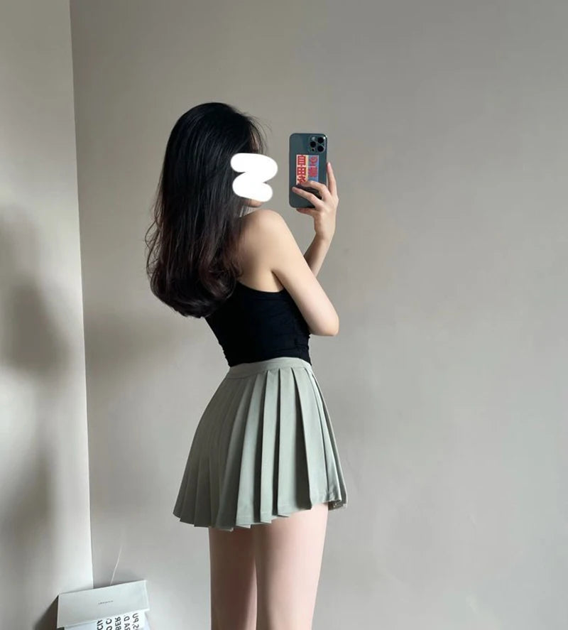 Y2K Irregular Pleated Skirts Women Streetwear Sexy Mini Skirt with Shorts Korean White Black Gyaru Tennis Extreme Skirt