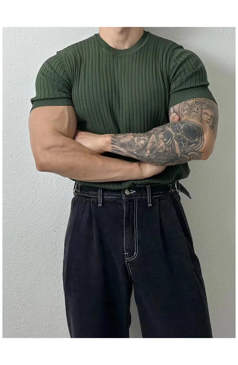 Summer New Light Maturity Knitted Polo Shirt Men's Korean Style Slim Fit Collar Pure Color Casual T-Shirt Cross-Border