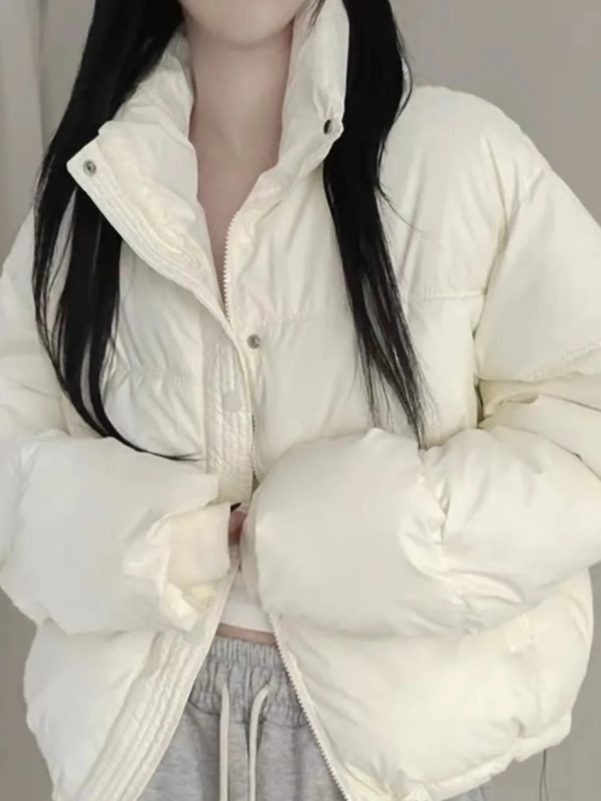 Women's Cotton Jaet 2024 New Winter ort Faion Stand Collar Bread Sle Warmth Outerwear Korean Loose Fit Zipper Closure