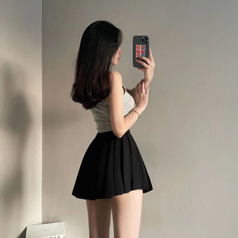Y2K Irregular Pleated Skirts Women Streetwear Sexy Mini Skirt with Shorts Korean White Black Gyaru Tennis Extreme Skirt