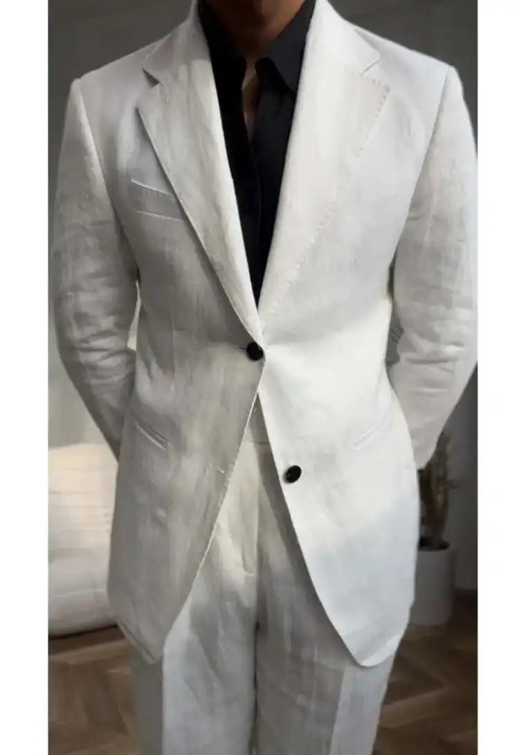 High Quality Linen Blend Business Dress Suit Wedding Suit Men Versatile Casual Office Party Prom Costume Homme Men Tuxedo Suit