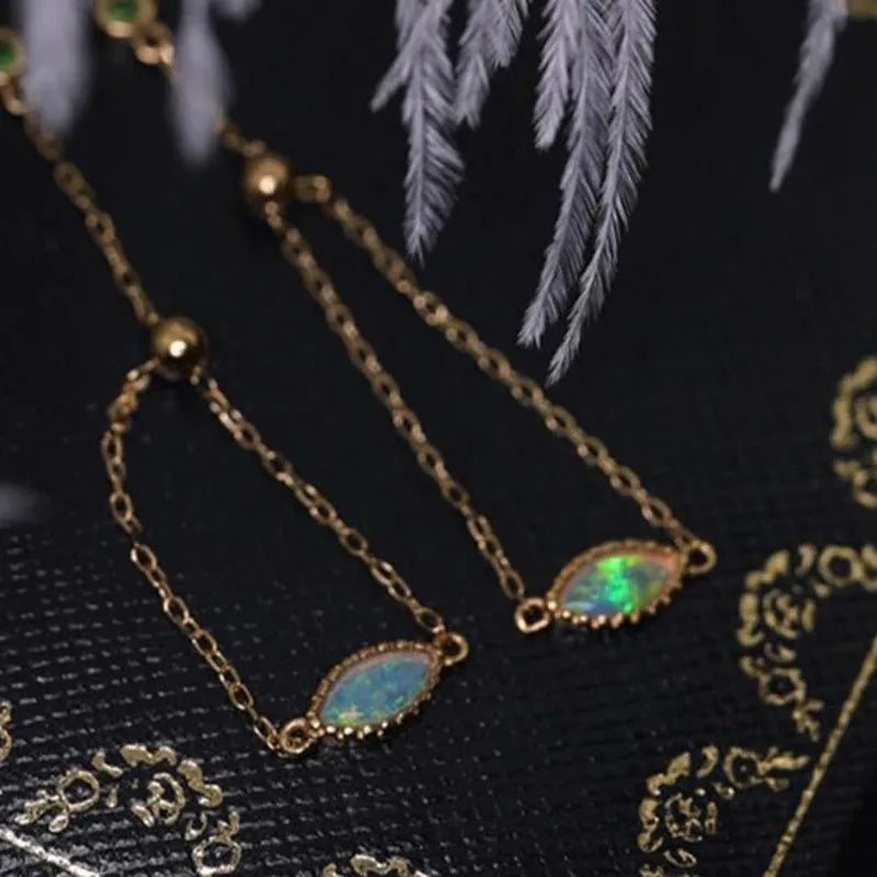 Romantic and creative color opal stone oval chain ring adjustable light luxury new in High quality delicate silver jewelry