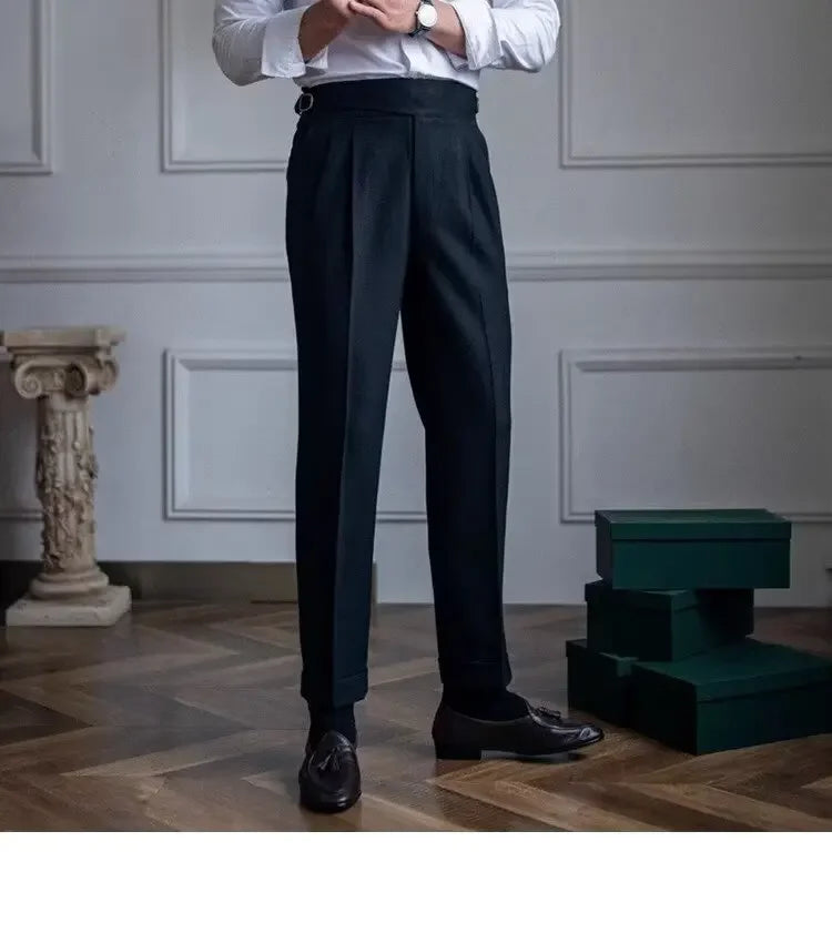 High-waisted Casual Straight-leg Suit Pants For Men Autumn Vintage Draped Waist Trousers Naples Retro Style Business Formal Wear
