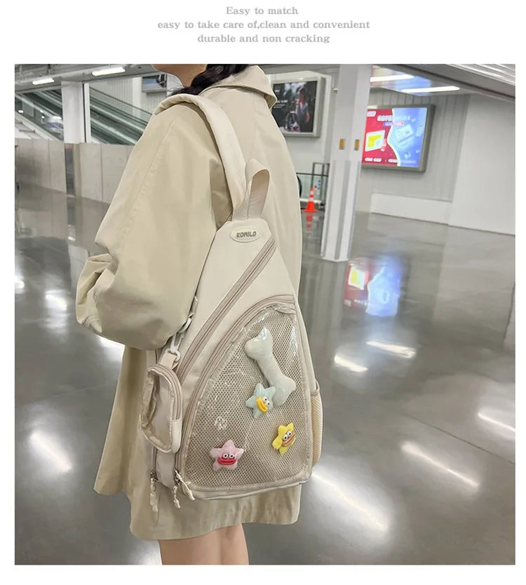Casual Travel Transparent Zipper Shoulder Bag Vintage Women All Match Simple Ita Bag Y2K Girls Fashion Crossbody Bags Handbags