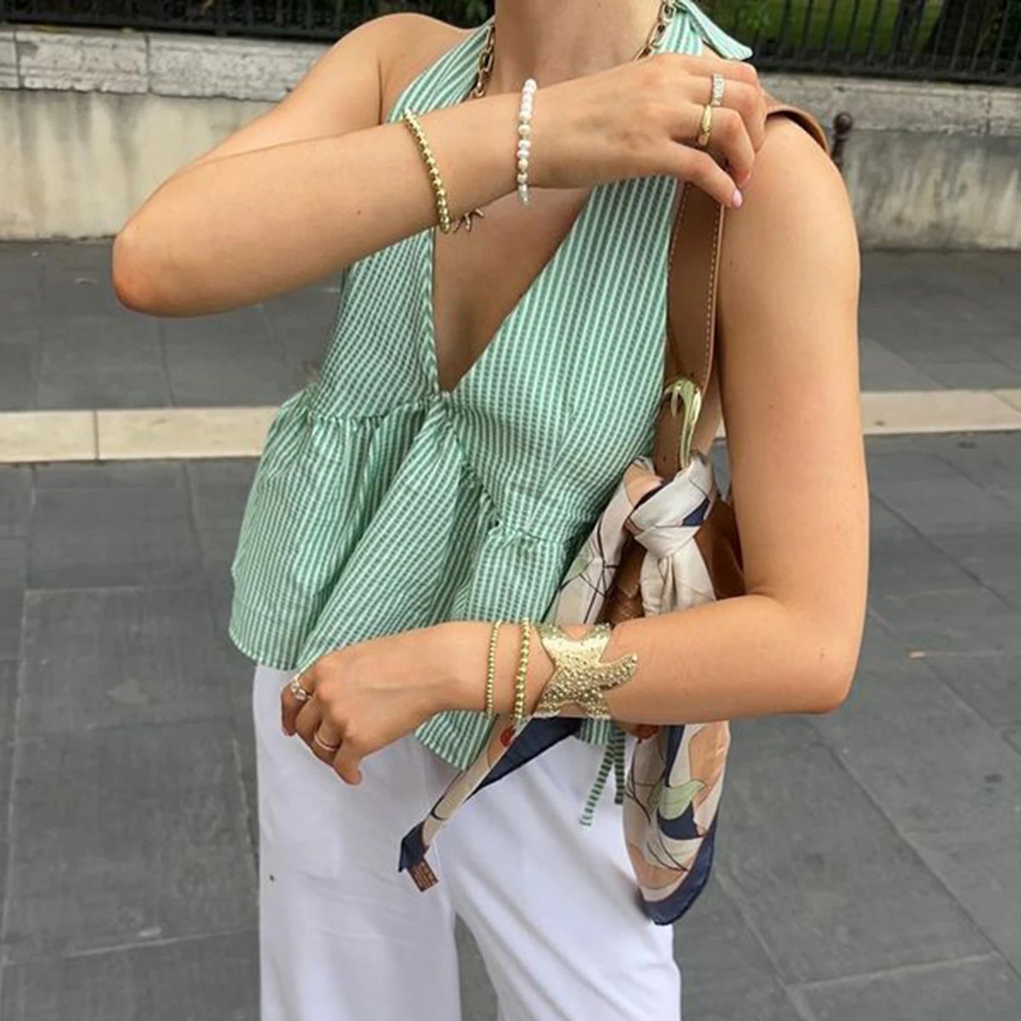 Women Plaid Babydoll Tank Tops Tie-up Halter Sleeveless Open Back Vest Summer Crop Shirts Streetwear
