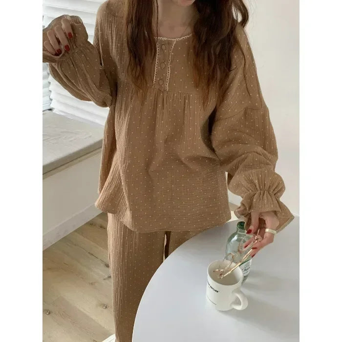 Women's New Pajamas Homewear Suit Spring and Fall Korean Version of the Long-Sleeved Long Pants Thin Section Loose Homewear Suit