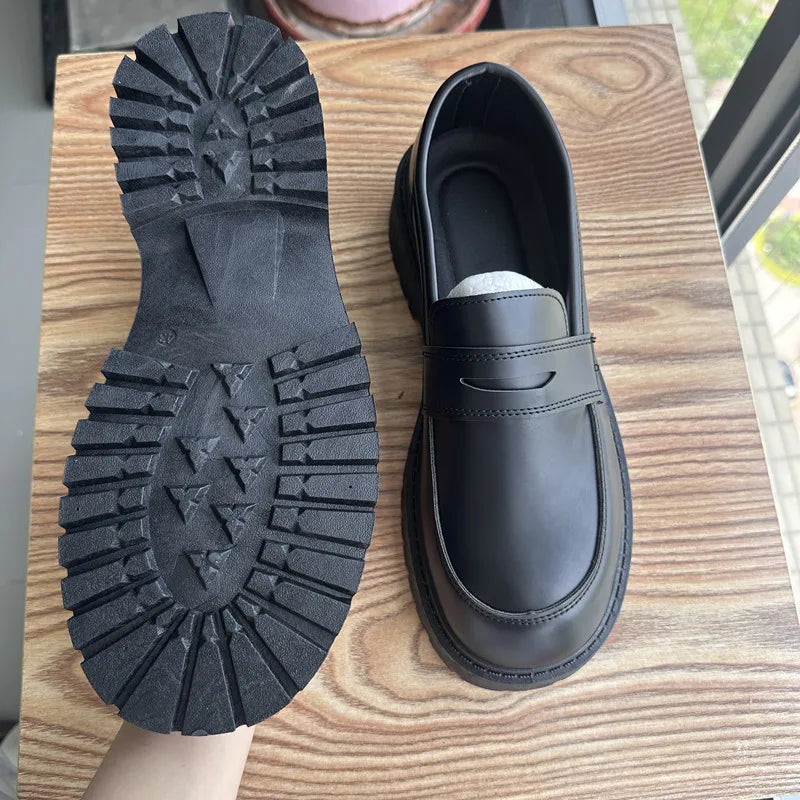 STRONGSHEN Loafers Men Leather Shoes Thick-soled British Style Black Formal Business Shoes Fashion Luxury Slip-On Casual Shoes