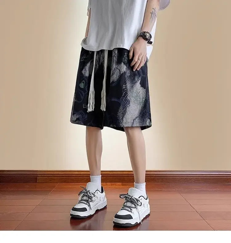 Bear Graffiti Men's Breathable Quick-drying Five-point Casual Loose Beach Sports Shorts