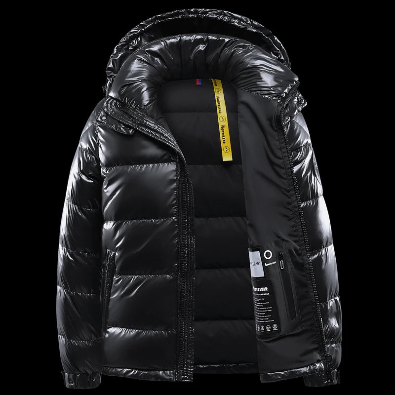 TRAF New Men's Winter Black Fashion Cold Warm Jacket Padded Thickened 90% White Duck Down Solid Color Fashion Leisure Jacket