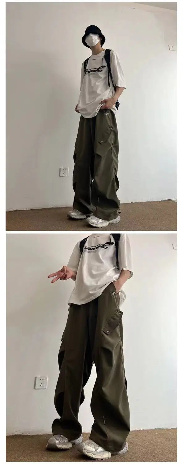 Techwear Parachute Cargo Pants Men Hip Hop Wide Leg Trousers Male Quick Drying Streetwear Loose Oversize Korean Hip Hop
