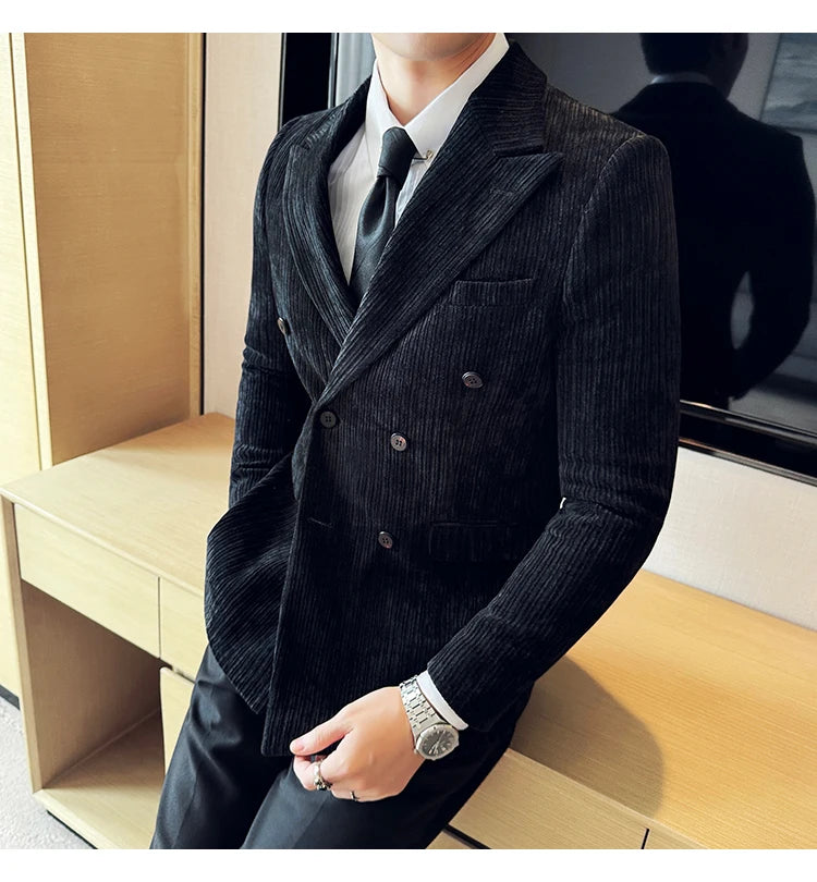 Luxury Velvet Men Blazers Autumn Winter Casual Business Suit Jackets Slim Fit Double-breasted Banquet Party Wedding Dress Jacket