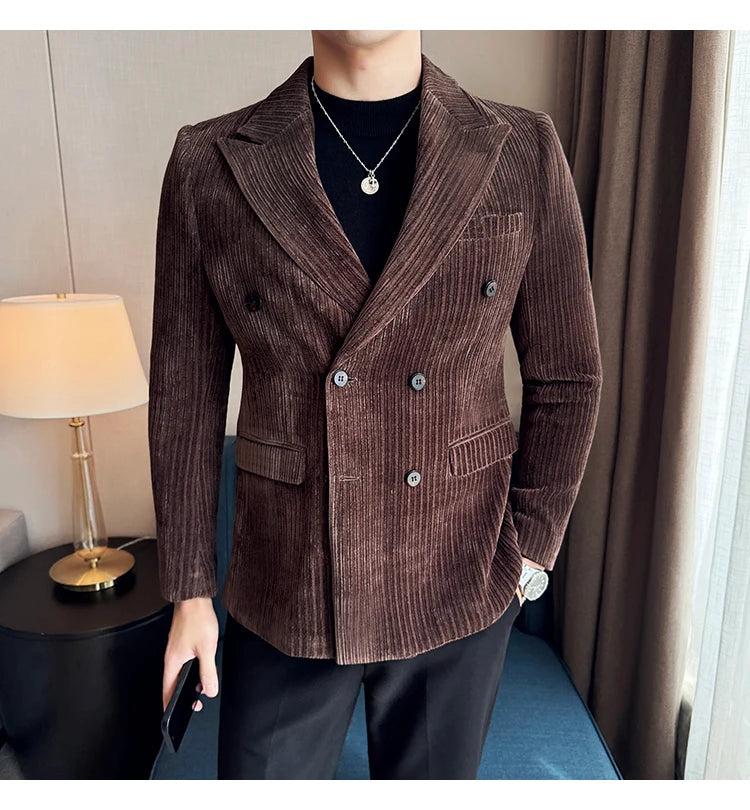 Luxury Velvet Men Blazers Autumn Winter Casual Business Suit Jackets Slim Fit Double-breasted Banquet Party Wedding Dress Jacket