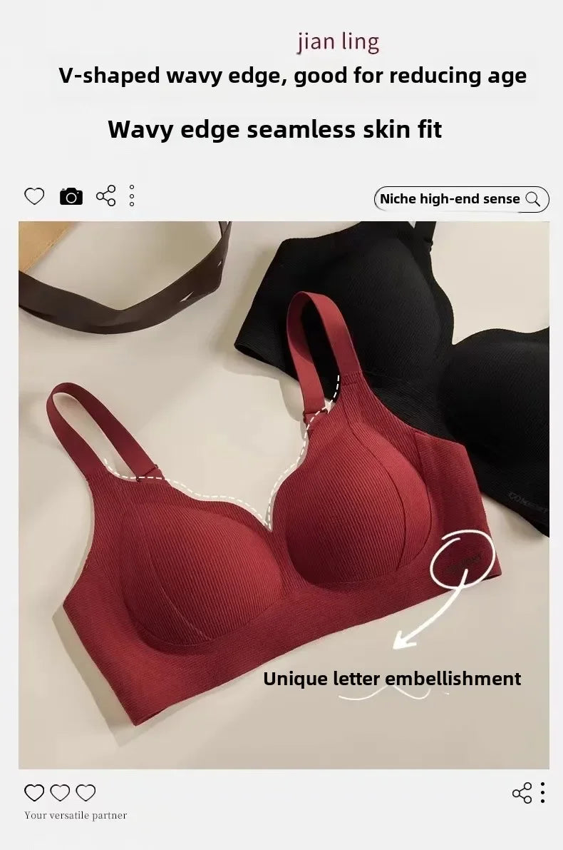 Sexy solid color knitted fabric bra, full cup gathering, non-removable padding, cutout details, warm and skin-friendly material