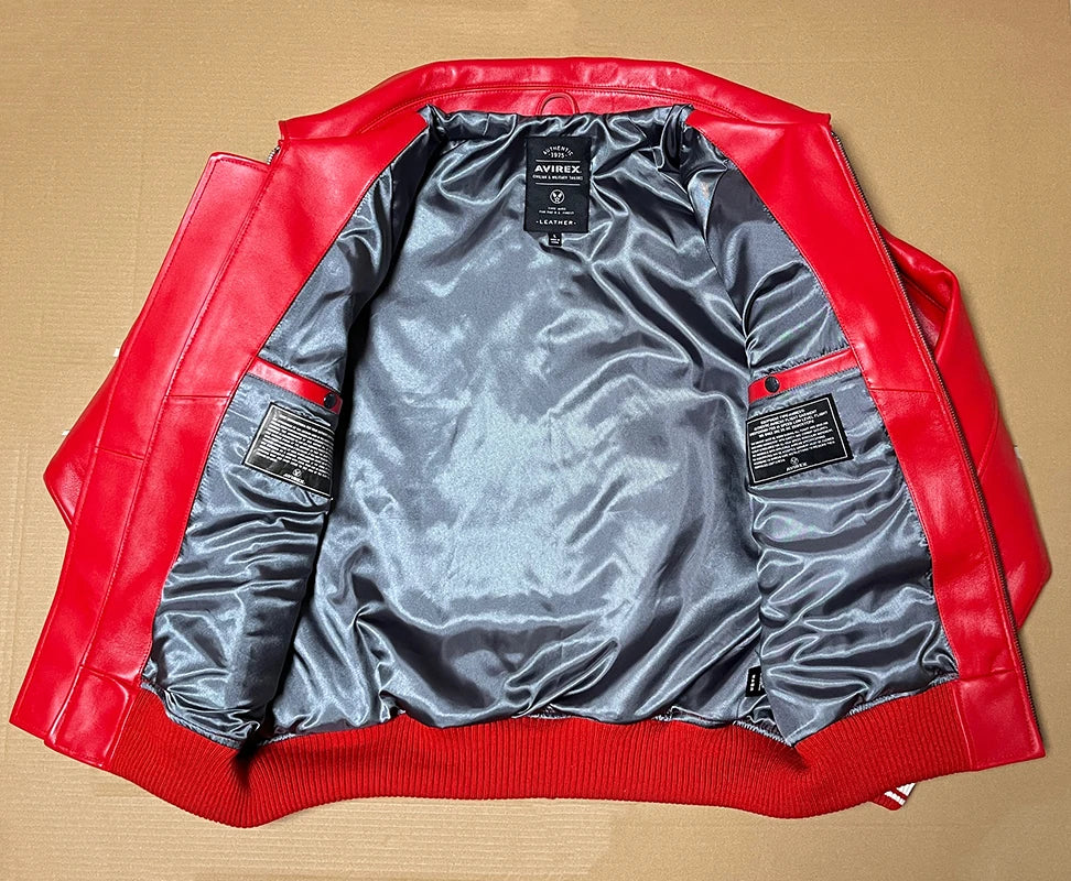 Men's Genuine Leather Varsity Jacket Us plus size Thick European lambskin High Quality Embroidery Avirex Brand
