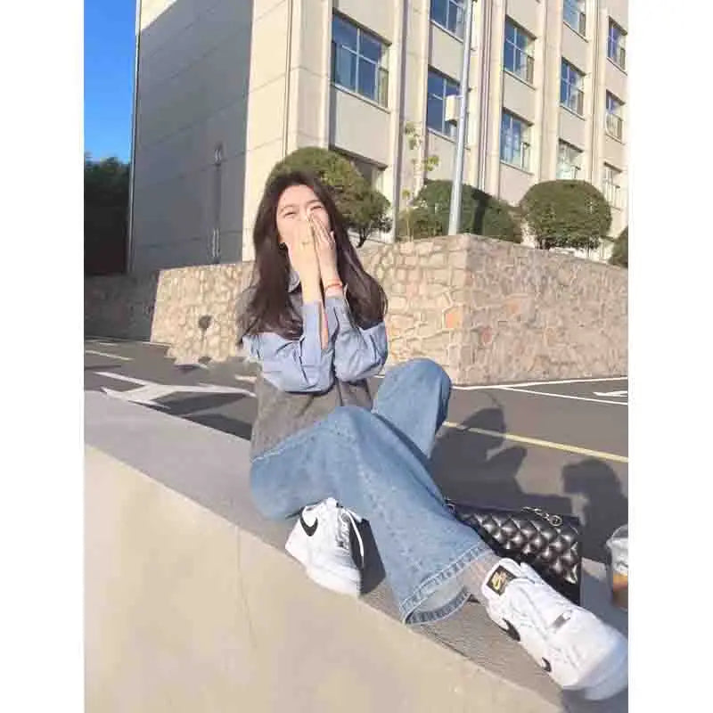 Fashion Korean Gray Sleeveless Elegant Knitted Women's Sweater Vest Sweet Solid Casual V Neck Tank Top Spring Autumn New 9702