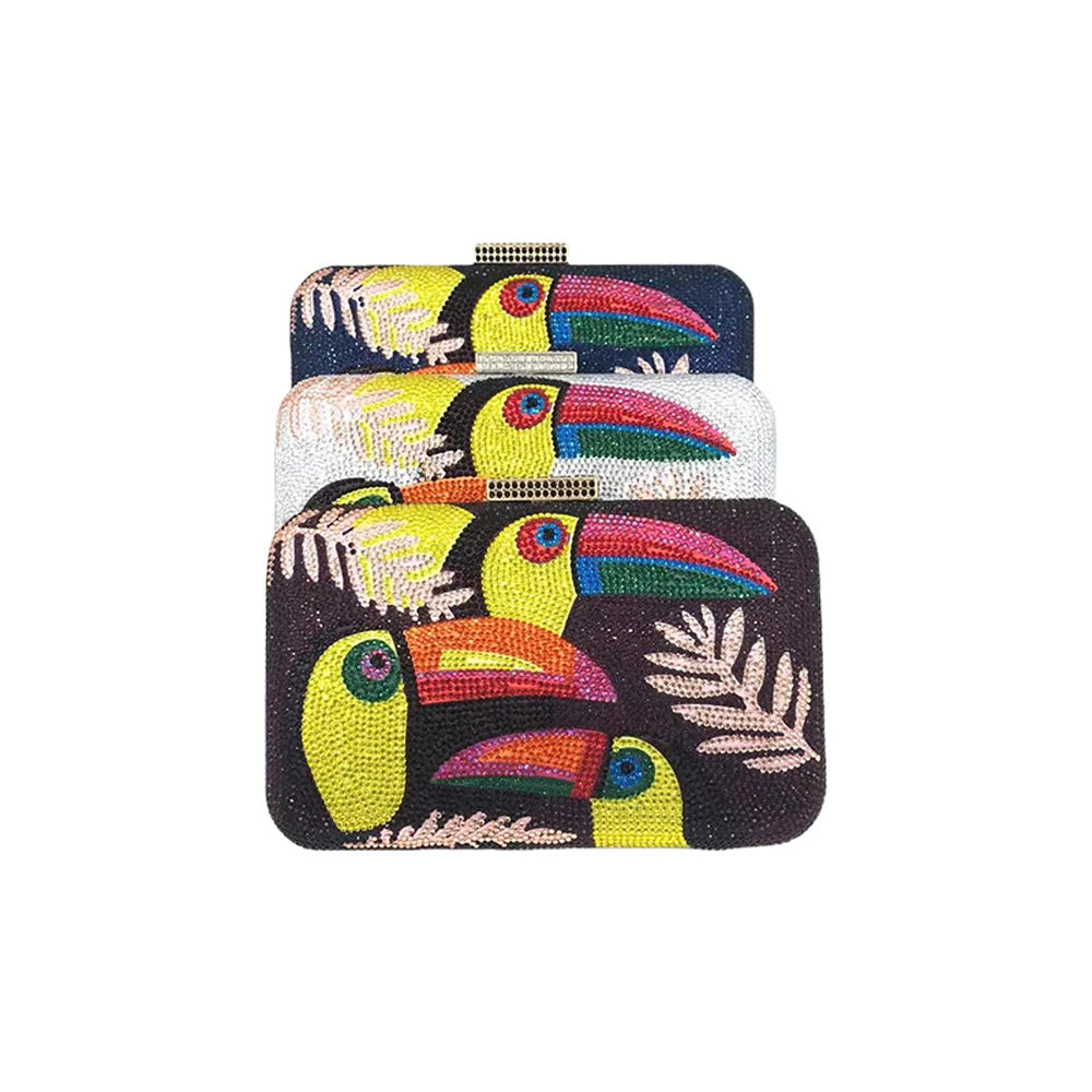 Novelty Toucan Bird Women Crystal Evening Bags Rhinestones Box Minaudiere Clutch Party Cocktail Handbag Diamond Chain Purse