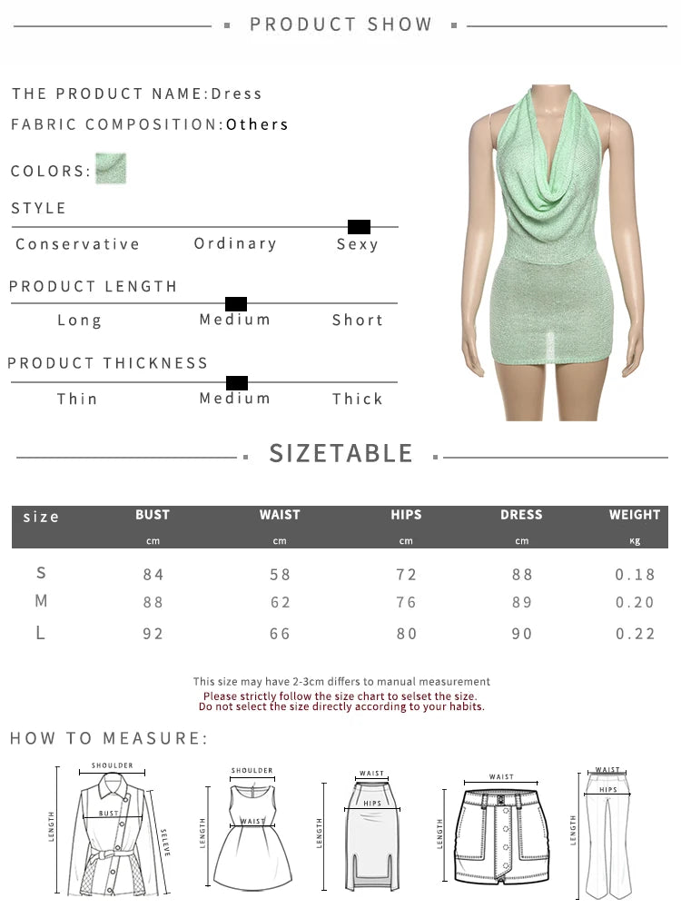 Sisterlinda Knitted Sequins Mini Dress Halter Summer Stunning Low Swinging Neck Backless Skinny Frock Female Sexy Party Bodycon