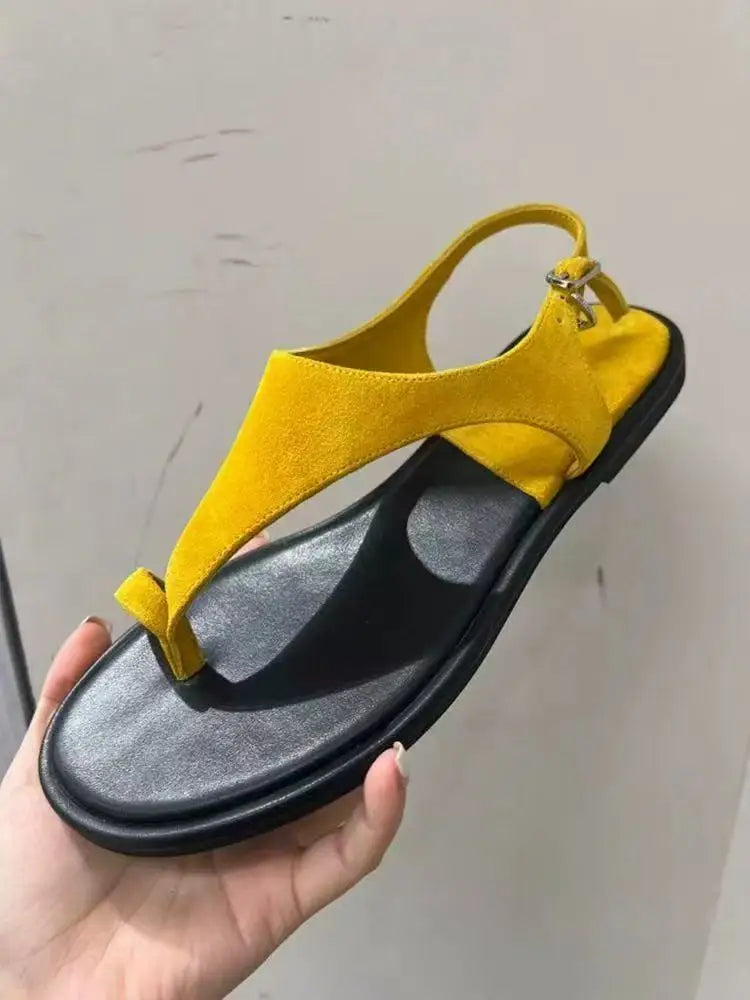 Retro Scrub Leather Sandals Women 2025 New Summer Outside Wear with Skirt Flat Toe Casual Roman Slippers