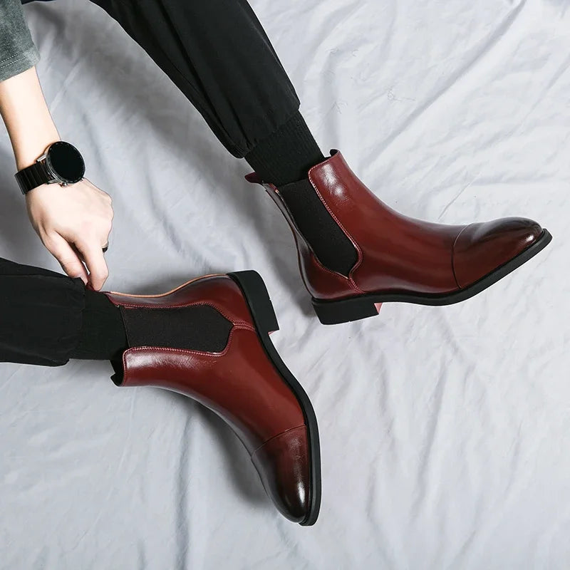Luxury Brand Men's Chelsea Boots New Outdoor Red Sole Square Shoes Handmade Toe Business Ankle Boots for Men Dress Boots 2024