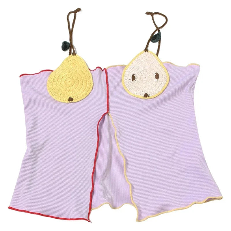 Rib Embroidery Split Tank Top Women Sleeveless Backless Slim Contrast Color Strap Party Vest Summer 2025 Fashion Lady Tops