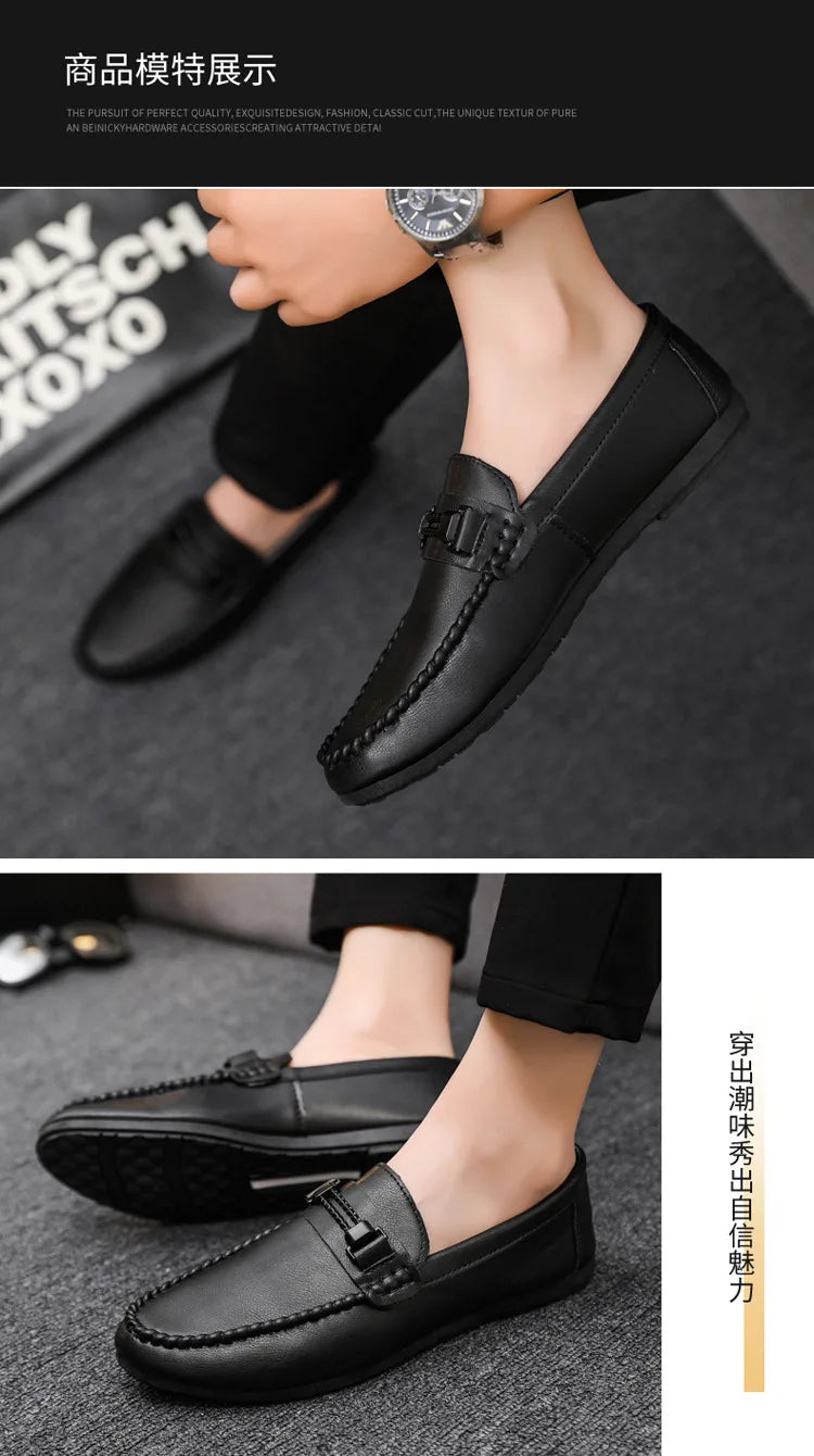 Men's Formal Summer Soft Sole Business Work Shoes Waterproof Lightweight Genuine Leather Men's Loafers Men's Flat Breathable