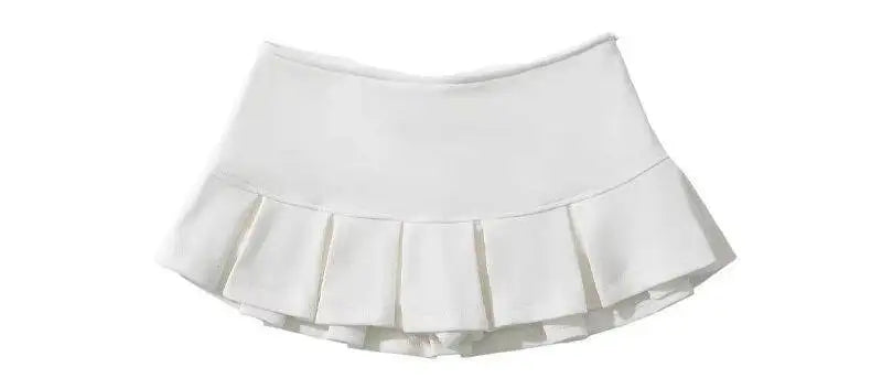 HOUZHOU Terry Fabric Y2K Mini Skirt Women Low Waist Wide Pleat Light Grey Sexy Vintage A-line Pleated Skirt Casual Skort Summer