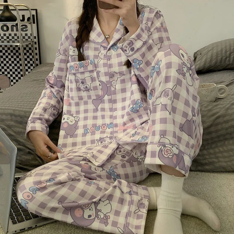Cartoon Sanrio My Melody Long-Sleeved Pajamas Set Kawaii Cinnamoroll Printing Spring Autumn Thin Cute Girls Casual Home Clothes