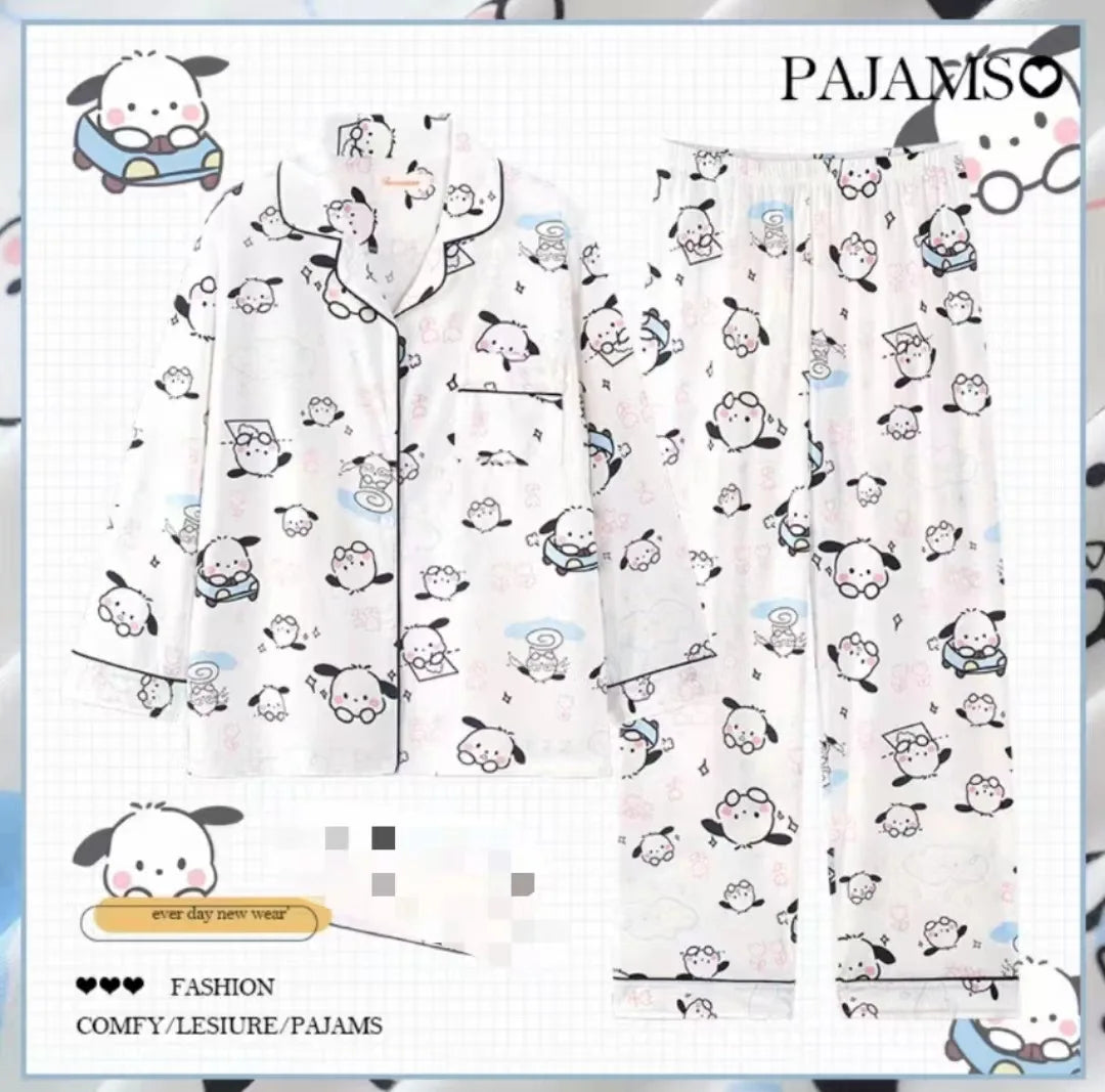 Cartoon Sanrio My Melody Long-Sleeved Pajamas Set Kawaii Cinnamoroll Printing Spring Autumn Thin Cute Girls Casual Home Clothes