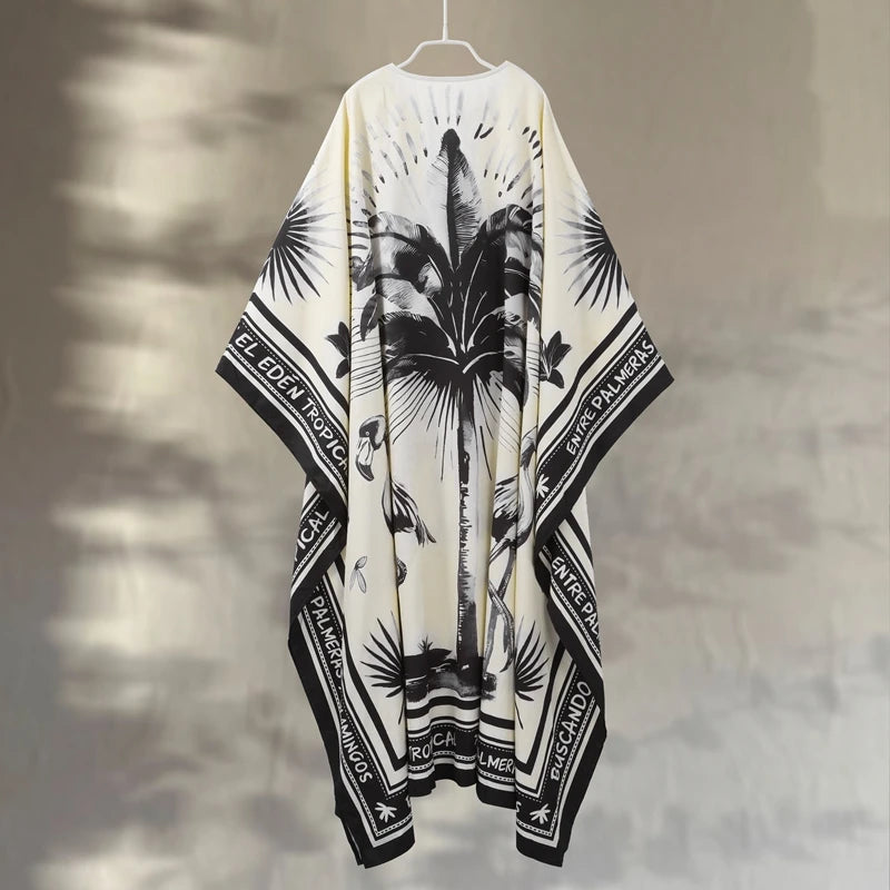 Fashion Print Pleated Long Dresses Women Party O-neck Full Sleeve Female Holiday Dresses 2025 Summer Lady Elegant Robes