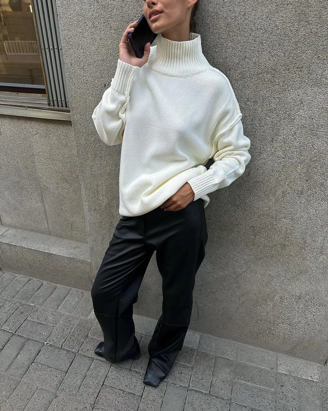 Bornladies Women's Solid Color Knitted Turtleneck Sweater Autumn Winter Thick Loose Casual Pullovers Female Warm Fashion Sweater
