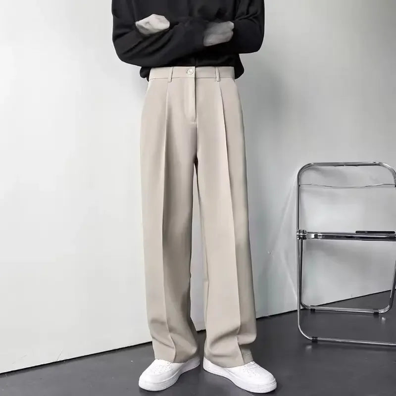 White Loose-fit Straight-leg Trousers For Men Autumn Casual Pants Suitable For Casual Occasions No Ironing Required