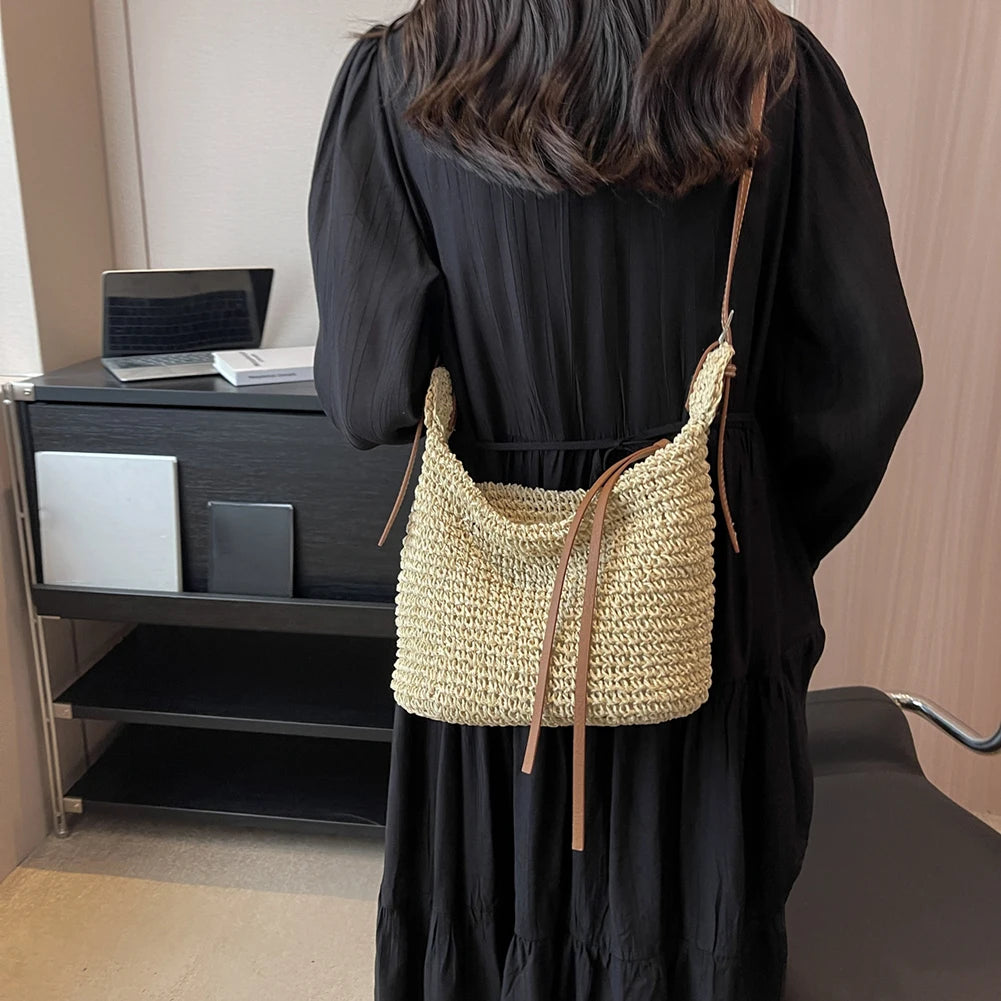 Hand-Woven Handbags Handmade Straw Woven Bag Paper Rope Fashion Casual Simple Elegant Strap Adjustable Summer Beach Bag