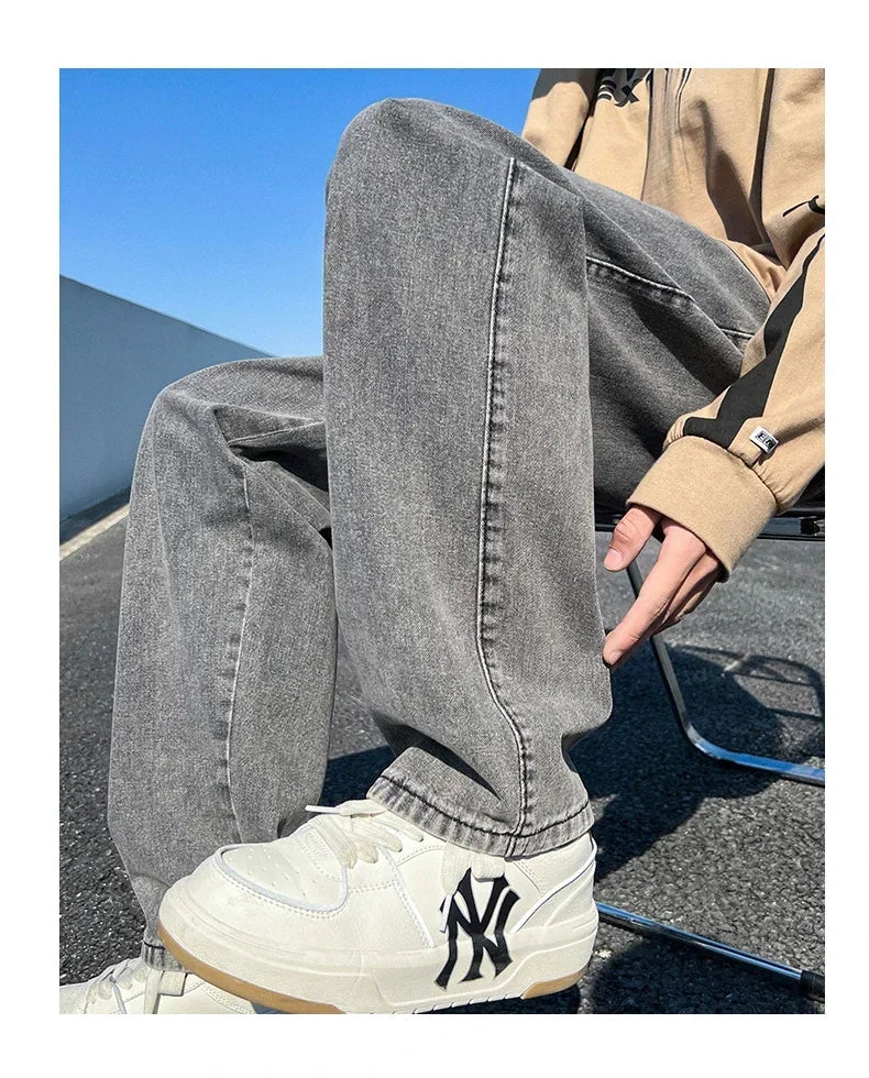 Men's Jeans Spring Autumn Extend Straight Vintage Blue Casual Baggy Jeans Korean Trousers Classic Wide Leg Fashion Denim Pants