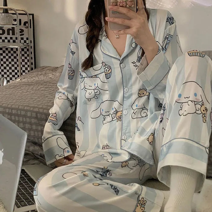 Sanrio Kuromi Hello Kitty Melody Pajamas for Women Kawaii Cartoon Loose Sleepwear Pajamas Sets Short Clothes Christmas Gift