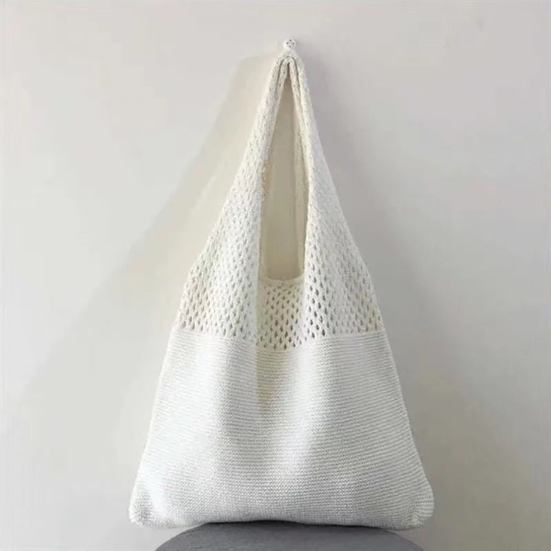 Women Knitted Bag Woven Love Heart Pattern Wool Portable Shoulder Bag Shopping Bags Workers Students Daily Commuter Bags