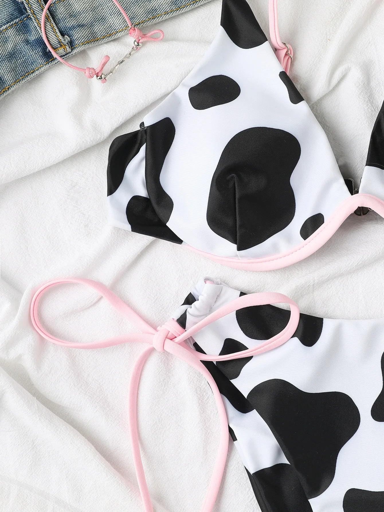 Cow Print Bikini Two-Piece Swimsuit Women Sexy V-neck Suspender Underwire Backless Beach Bathing Suit High Waist Biquini PXJY183