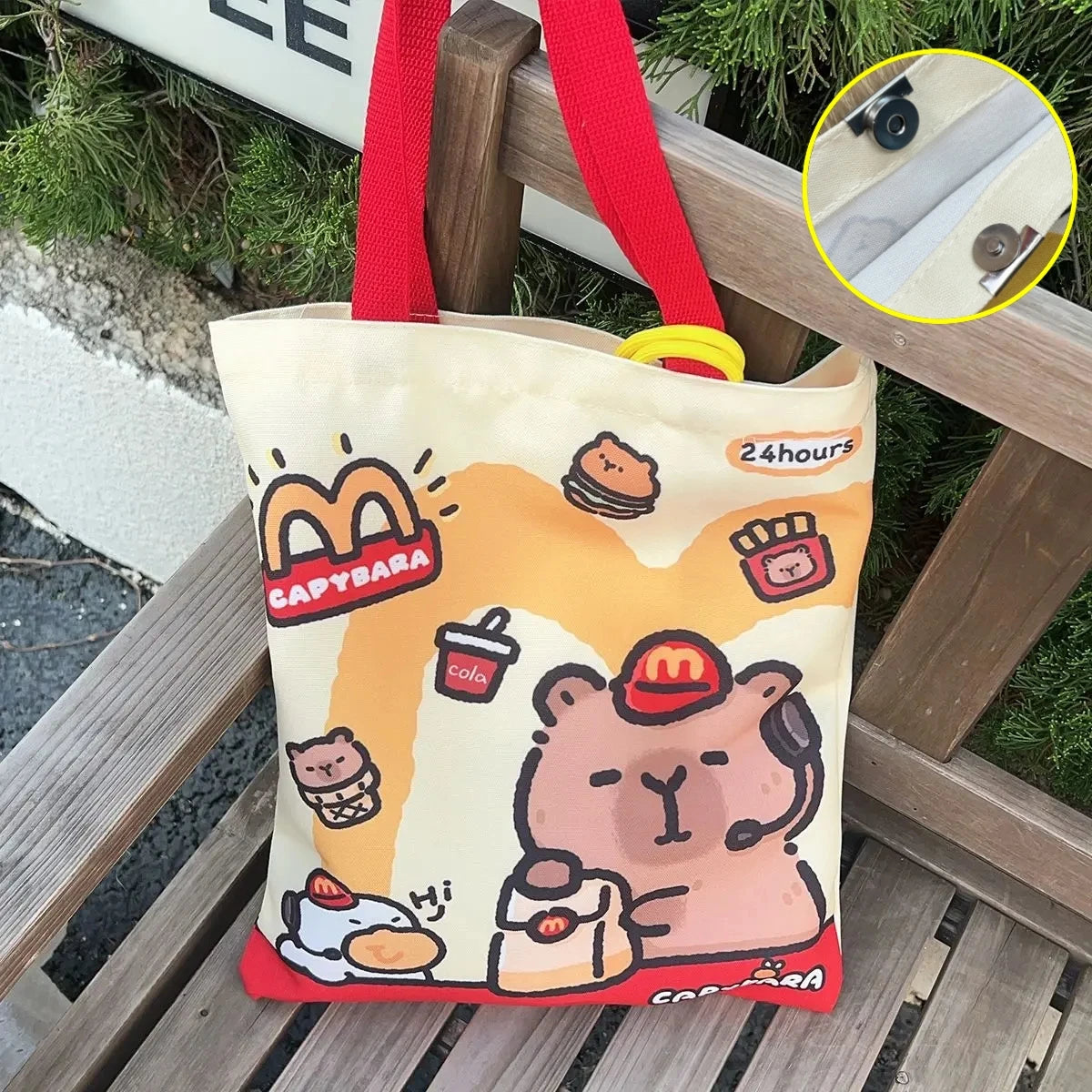 Canvas Bag Novelty Tote Bag Kapibara with Zipper Inner Daily Large Capacity Shoulder Bag Cartoon Capybara Kawai Handbags